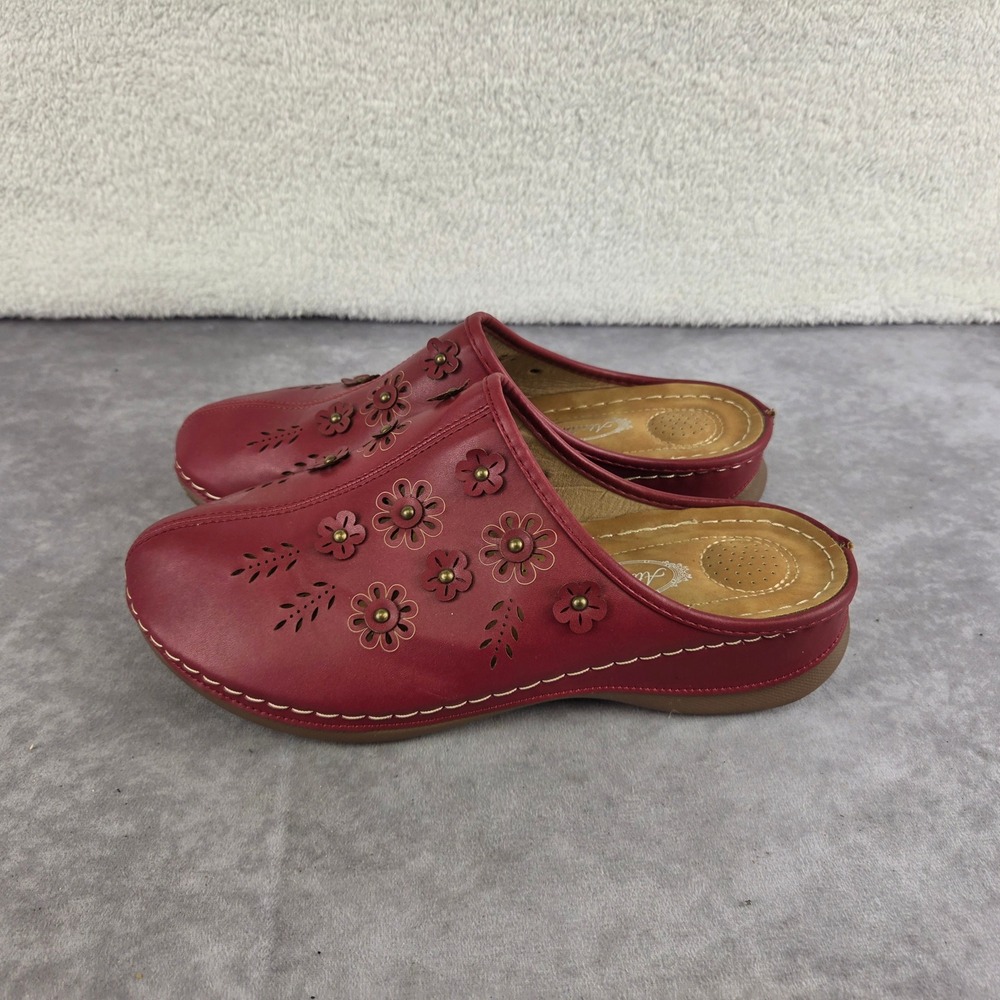 Atalina Womens Red Floral Applique Slip On Clog Mules Shoes DC9017 Size 42